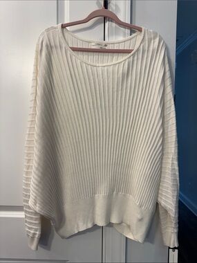 Anthropologie Cream Ribbed Crewneck Sweater